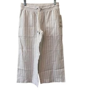 Athleta Stripe Bali Linen Crop White Gray Stripes Size 2P NWT